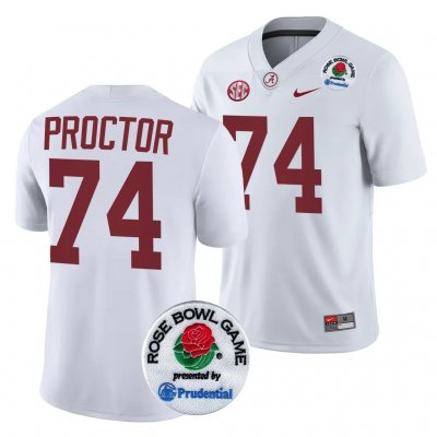 Men's Alabama Crimson Tide #74 Kadyn Proctor 2024 Rose Bowl White NCAA Playoff College Football Jersey 2403ZLKN7